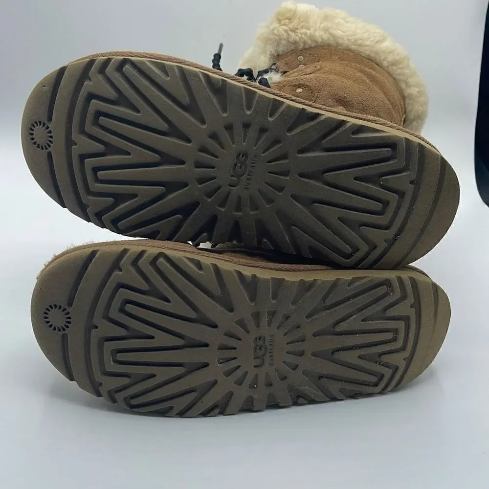 UGG Australia Girls Sheepskin Winter Boots Leather S/N 3285 Brown Size 5